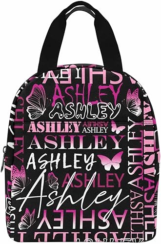 InterestPrint Bolsa de almuerzo personalizada con nombre, lonchera de mariposa rosa degradada, regalo personalizado para nieta, nieto, sobrino,