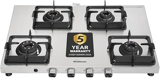 Sunflame 4 Burner Ultra-Slim Stainless Steel Gas Stove 72 cm Wide | Forged Brass Burners | 5-Year Coverage on Burners, SS Body & Valve by Sunflame…
