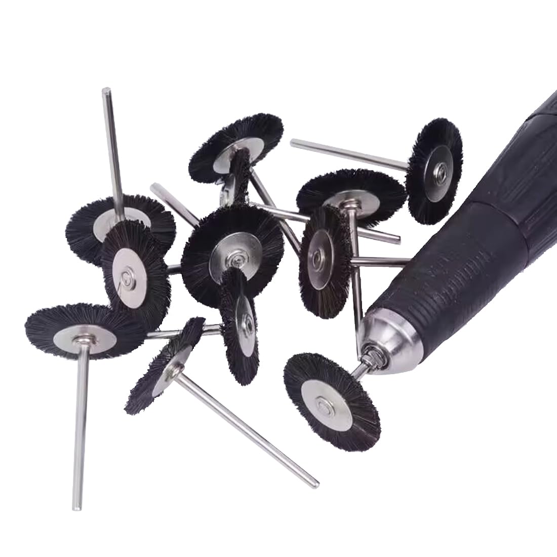 𝐋𝐮𝐨 𝐤𝐞 20 Pcs T Shape Nylon Bristle Brush - 3/32 Inch Shank Abrasive Bristle Polishing Brushes Wheel for Rotary Tools (Black)