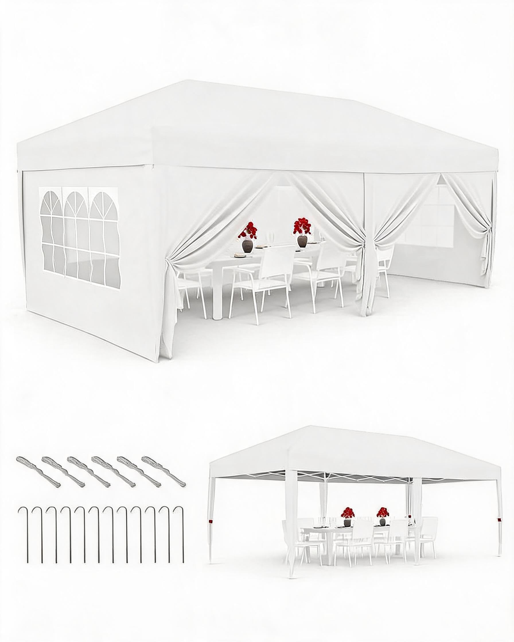 GarveeMore 3x6m Pop Up Gazebo with Sides, Waterproof Garden Gazebo with Windows, Heavy Duty Instant Shelter Canopy Tent for Patio, Backyard, Outdoor Parties and Events, White