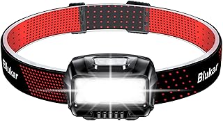 Blukar Head Torch Rechargeable, 2000L Super Bright Lightweight Waterproof LED Headlamp Headlight with Red Warning Lights, 8 Light Modes, Motion Sensor Control, 30 Hrs Runtime for Running, Hiking etc.