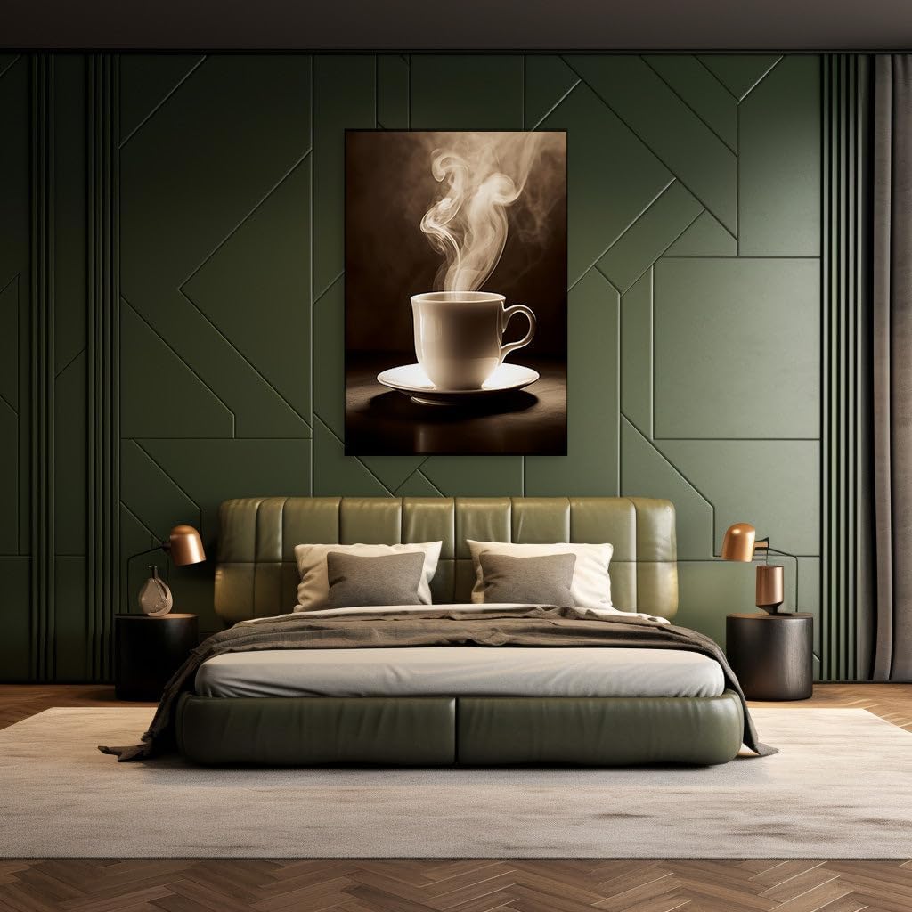 Canvas for Living room. Steamy Serenity � A Captivating Journey from Cup to Comfort, 27 x 18 inch Canvas Wall Art - Contemporary Masterpieces - Modern Home Decor
