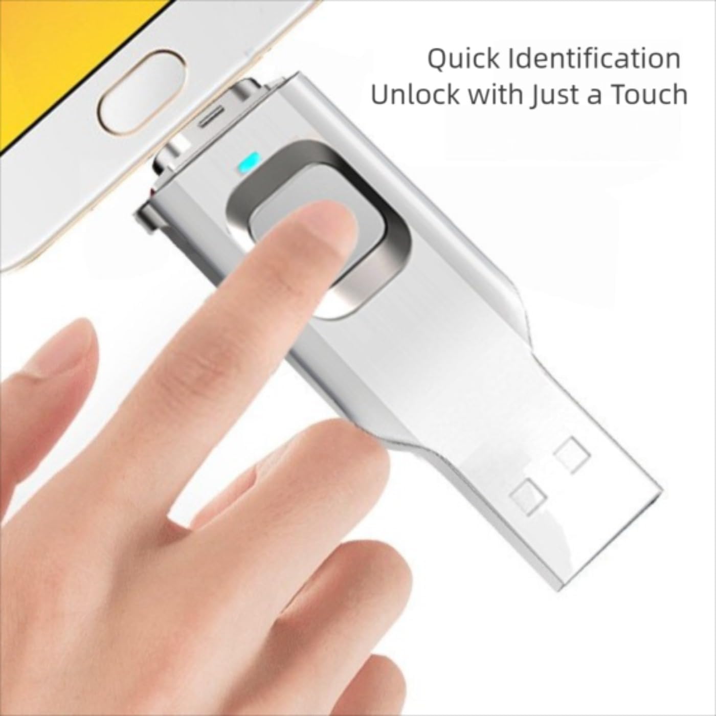 64 GB/128 GB szyfrowany czytnik linii papilarnych USB-C Flash Drive USB 3.0 (128 GB) | Podwójny interfejs, pamięć z podwójną przegrodą, kompatybilność z telefonem i komputerem, brelok w zestawie, szybki transfer