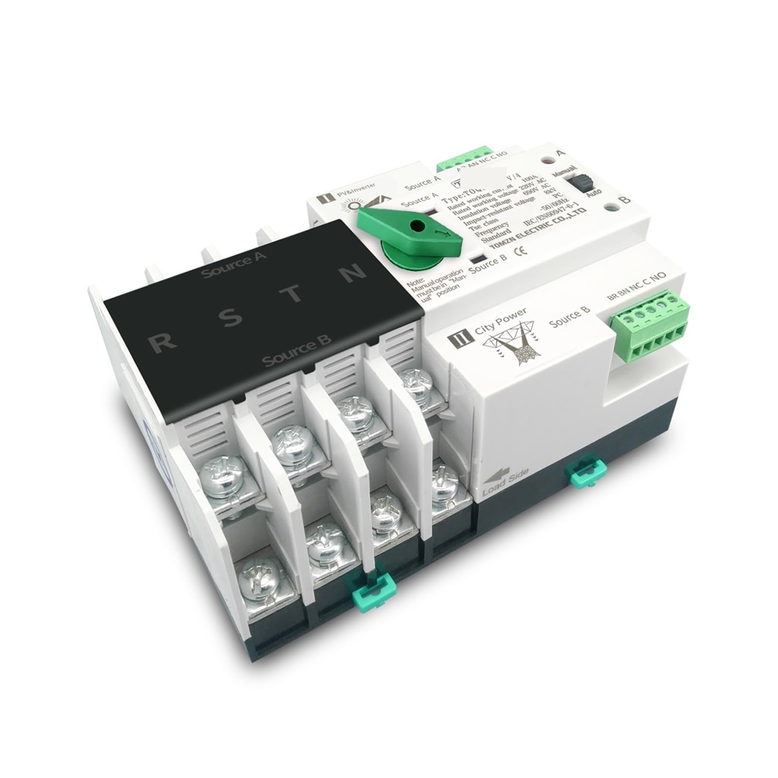 1 pz 2P 3P 4P Din Rail ATS for fotovoltaico e inverter Interruttori selettori di trasferimento automatico a doppia alimentazione Interruttore automatico ininterrotto(3P,100A)
