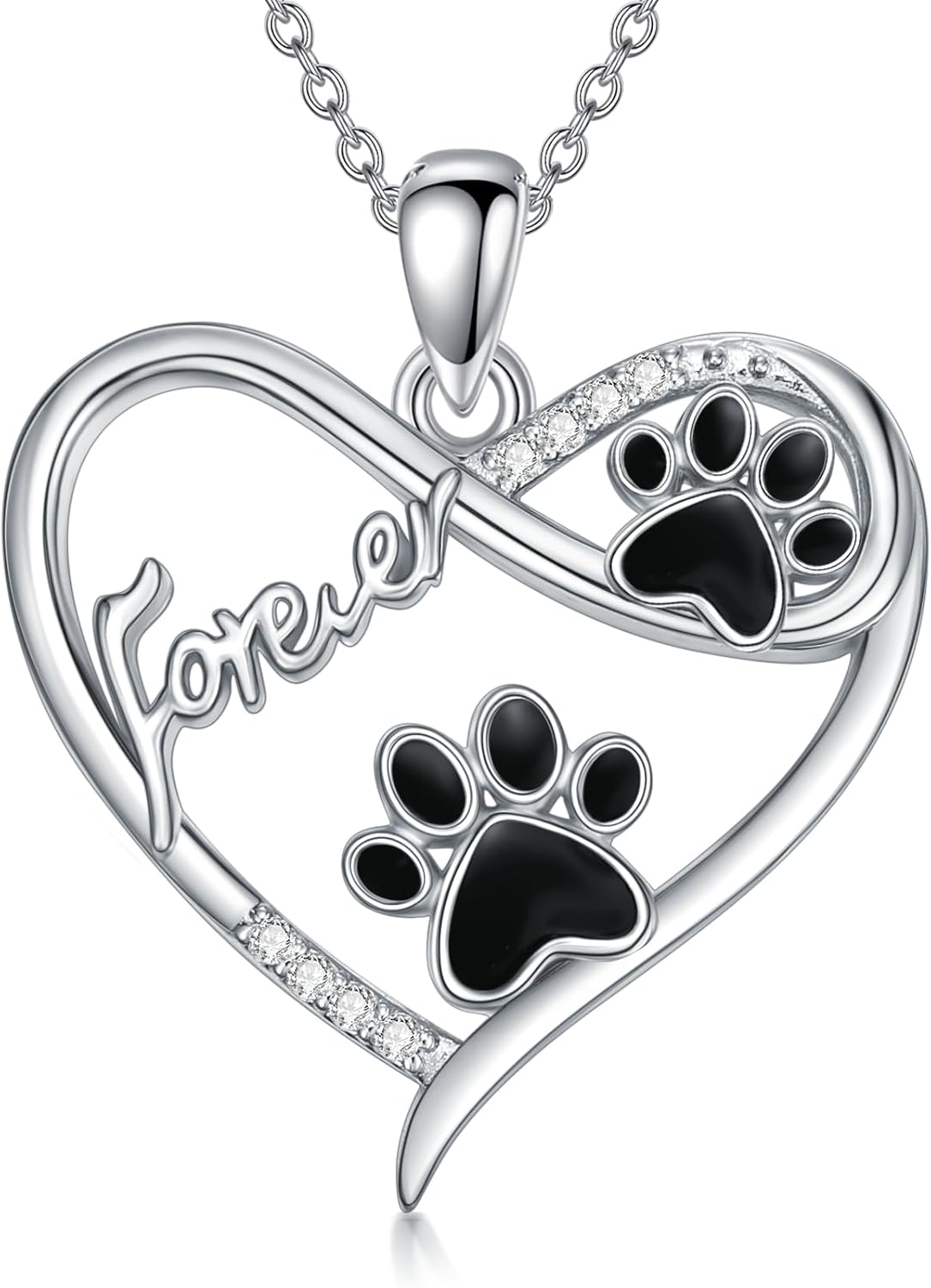 Personalized Pet Name Necklace Diamond Paw Print Heart Necklace for Women 925 Sterling Silver Heart Dog Paw Pendant Paw Print Necklaces for Pet Lovers Dog Mom Necklace Custom Dog Necklace for Women Her