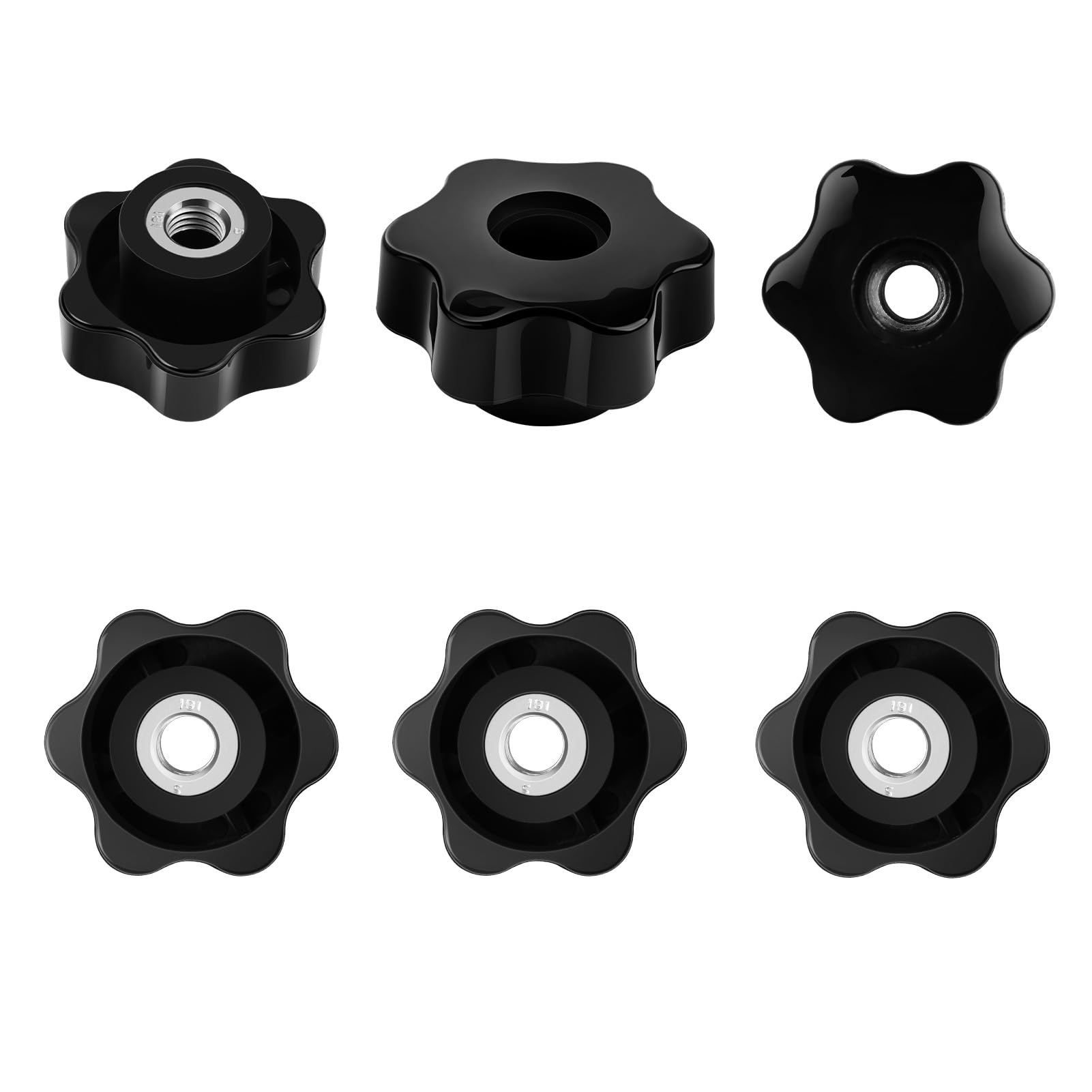Manopole a Stella 6pcs (M10 48#) Dado a Stella M10 Manopola passante a testa esagonale filettata femmina, Maniglia con manopola a stella bloccaggio a vite in plastica nera