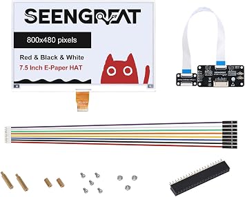 7.5" Tri-Color Electronic Paper Display Black/White/Red 800x480, SPI E-Ink Screen Module Full/Fast/Partial Refresh 3.3V/5V Level Shifter, Compatible with Raspberry Pi, ESP32, STM32, Arduino