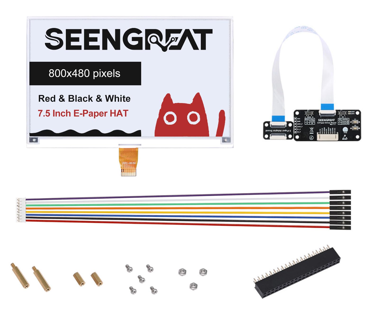 7.5inch 3-Color E-Paper Display (Black/White/Red) 800x480, SPI E-Ink Screen Module Full/Fast/Partial Refresh, 3.3V/5V Level Shifter, for Compatible with Raspberry Pi, ESP32, STM32, and for Arduino