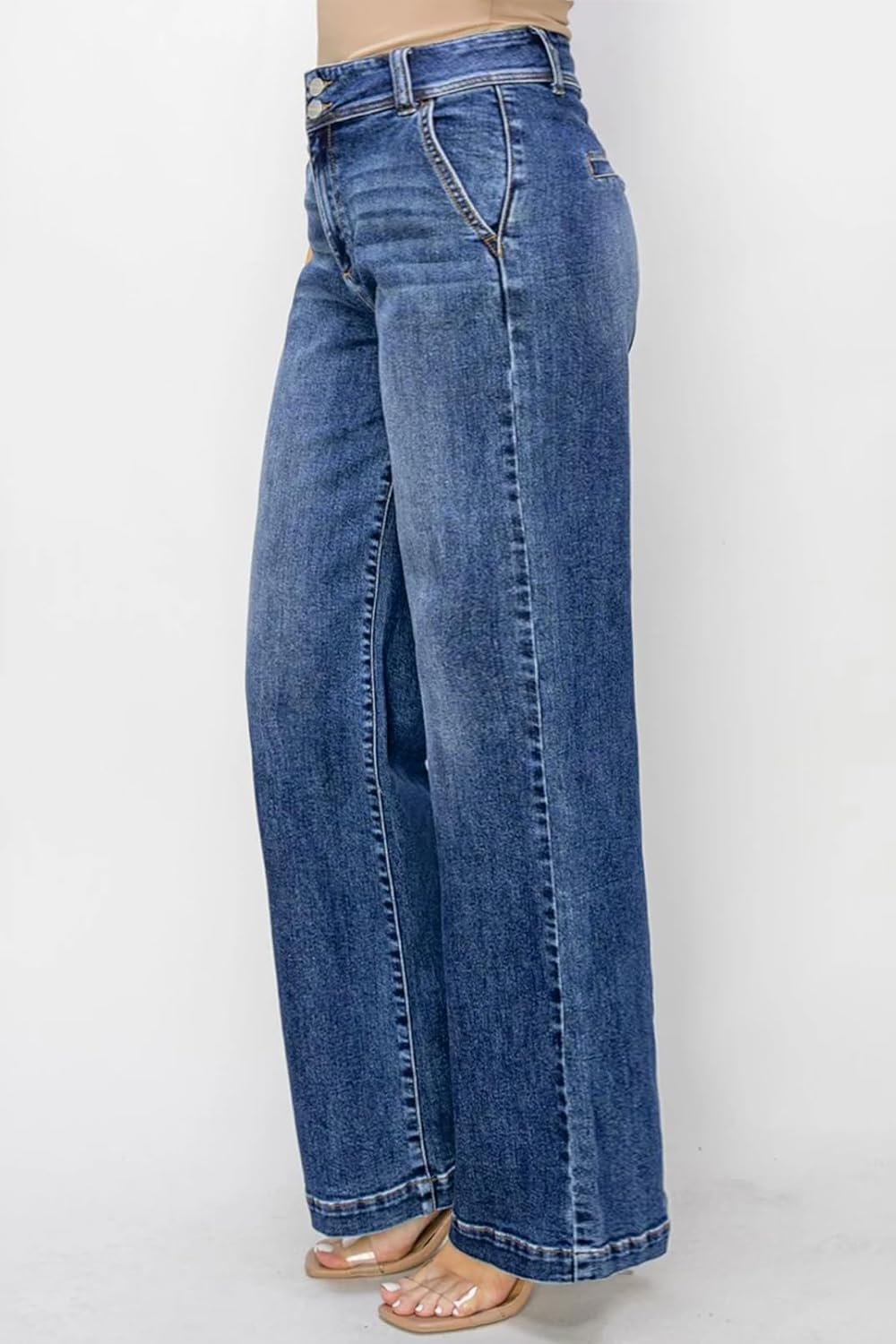 Eytino Women Plus Size Wide Leg Jeans High Waist Stretchy Straight Leg Jean Trendy Baggy Denim Pants with Pockets(1X-5X) - Image 2