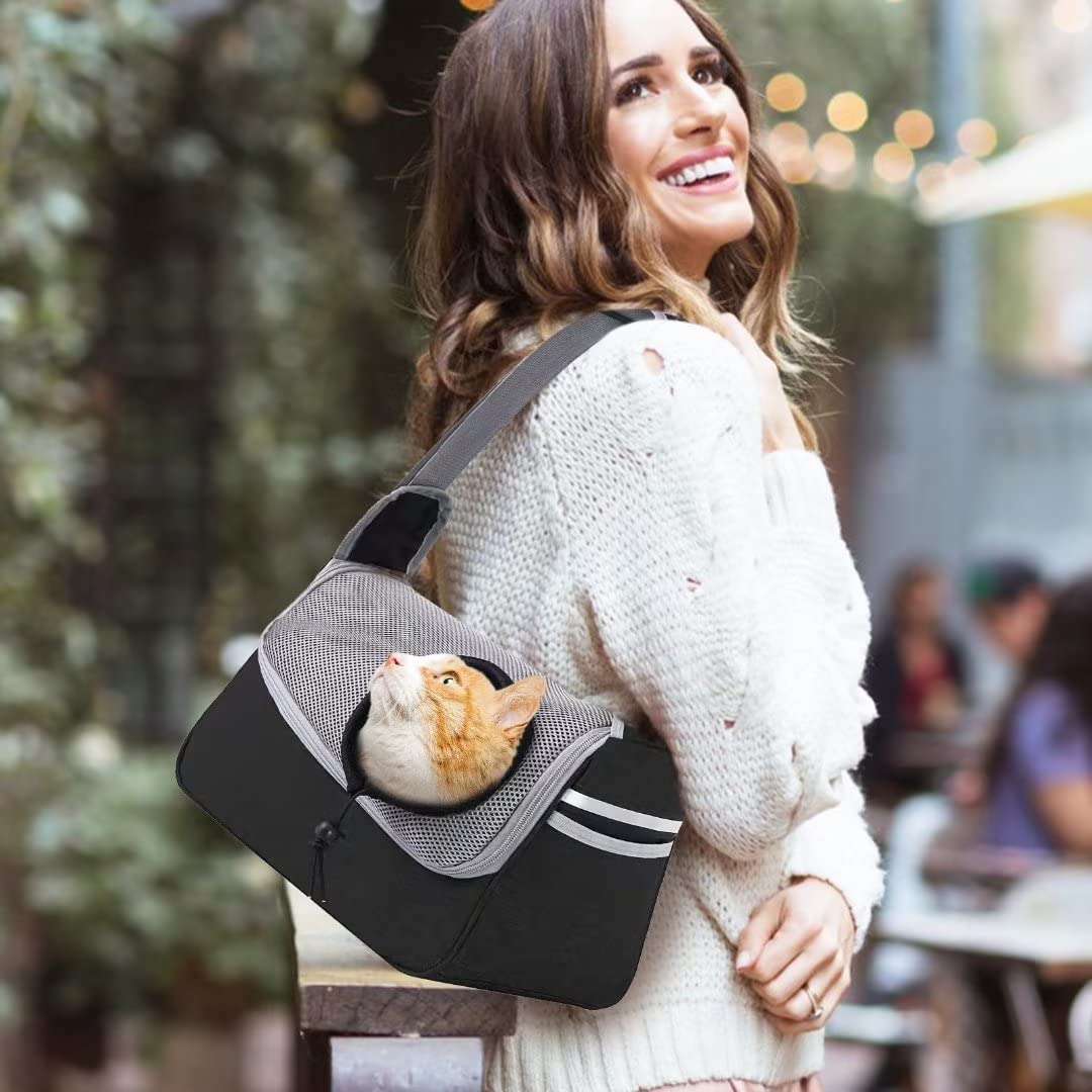 PETCUTE Hundetragetasche,Verstellbare Hundetasche Tragetuch mit Halsband Haken und Taschen,Atmungsaktiv Tragetuch Hund Haustier Schultertasche Hundetragebeutel für Kleine Hunde Bis 5 kg