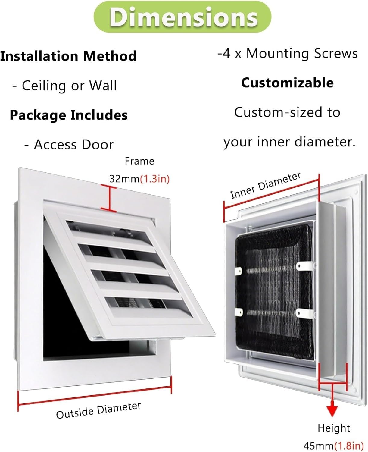 Generisch Diese Lüftungshaube mit Lüftungsschlitzen und Abnehmbarer Dachbodenklappe (660 x 660 mm) bietet eine einfache Belüftungslösung für den Dachboden und die Sanitärinstallation.