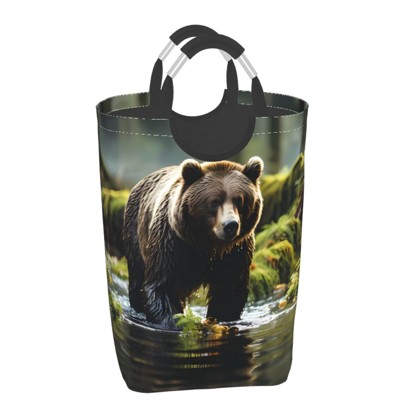Brown Bear Pounce Faltbarer quadratischer Aufbewahrungsbeutel, 50 l, Wäschekorb für schmutzige Kleidung, geeignet für Waschküche, Schlafsaal, Schlafzimmer