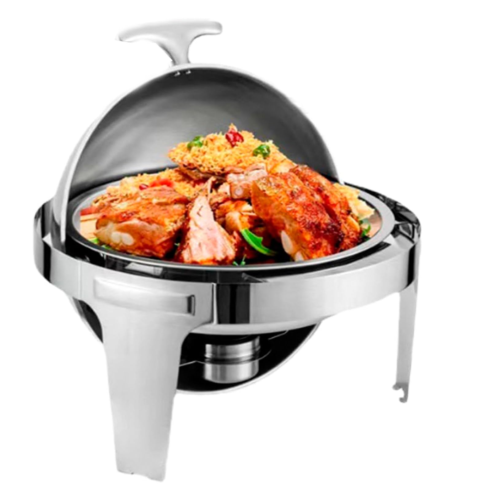 6L Chafing-Speisewärmer, Chafer-Buffet, Chafing Dish aus Edelstahl, Roll-Top-Buffet-Servierer, rundes Buffet-Speisewärmer-Set mit Lebensmittelpfanne,Invisible