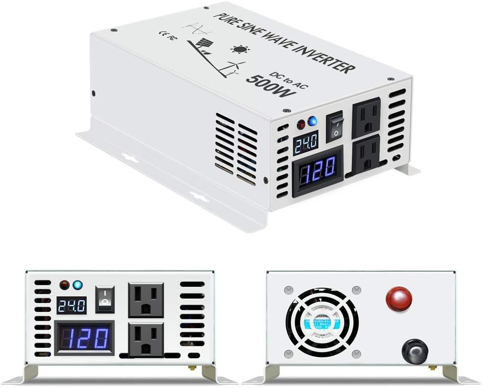 500w Pure Sine Wave Solar Power Inverter 24v DC to 120v AC 60hz