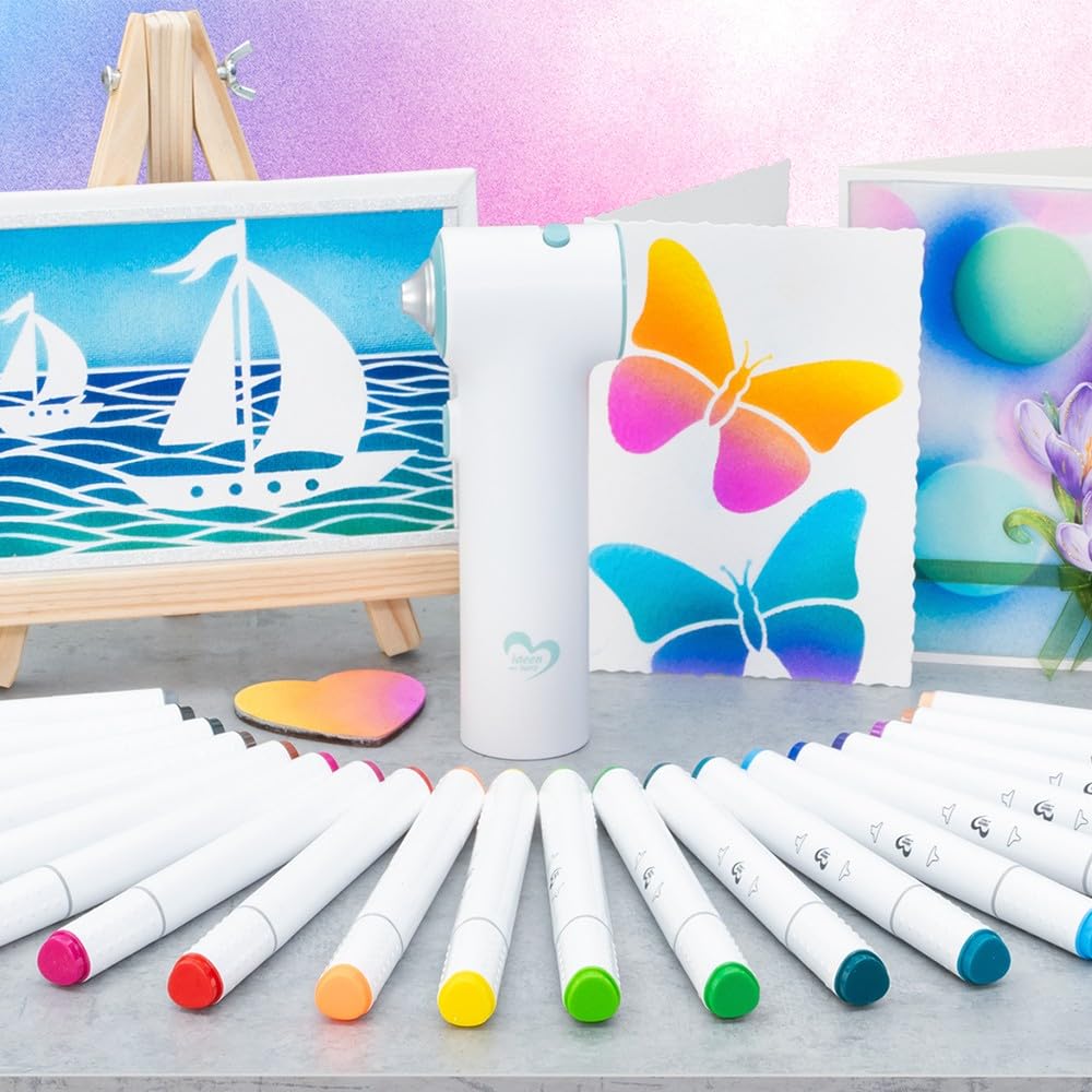 Ideen mit Herz Airbrush-Feinsprüher | Farb-Kompressor | Sprüh-Pistole für Farben | Sprühstift mit einfacher Handhabung | DIY | inkl. dreieckiger & quadratischer Düse