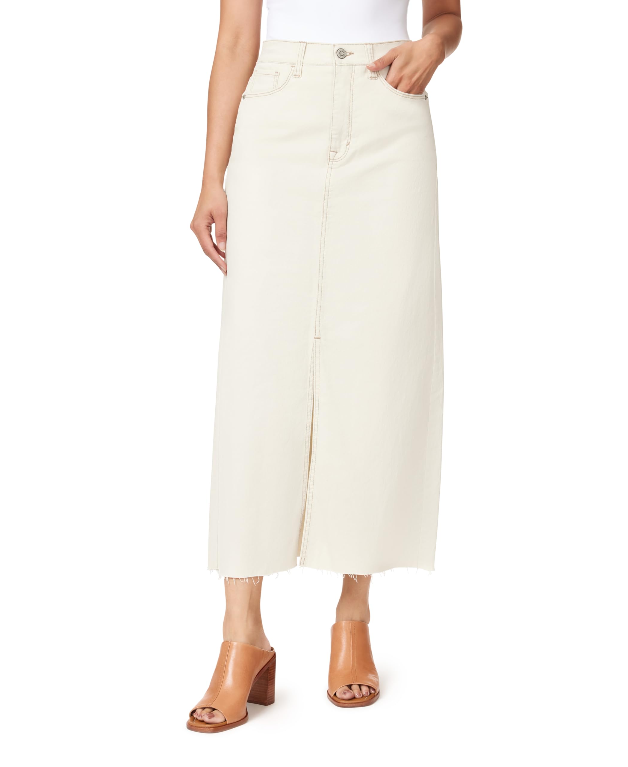 kensie Jeans for Women High Rise Frayed Hem Front Slit Maxi Jean Skirt 36-Inch, Sizes 0-12