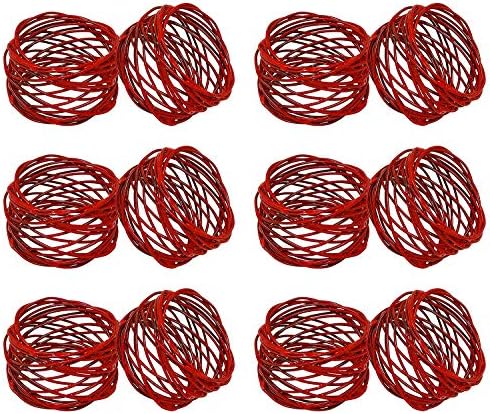 SKAVIJ Handmade Napkin Rings Set of 12 for Everyday, Dining Table Decoration (Red)