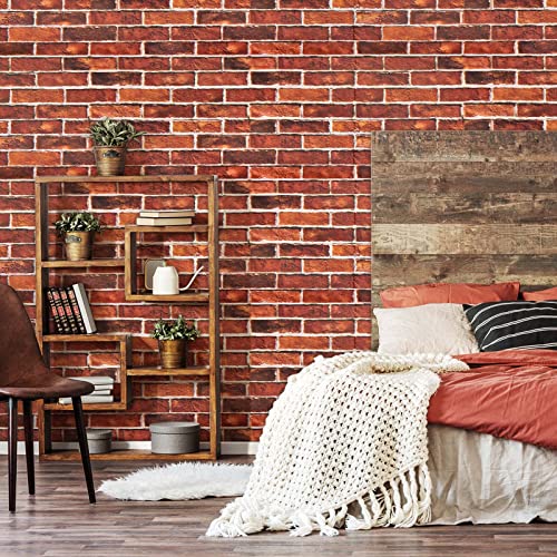 Brick Wallpaper Peel And Stick Red Brick Wallpaper For Bedroom 17.7" X 118" Vintage Faux Brick Wallpaper For Fireplace Kitchen Backsplash Accent Wall Christmas Halloween Decoration Brick Wall Backdrop #TOP1