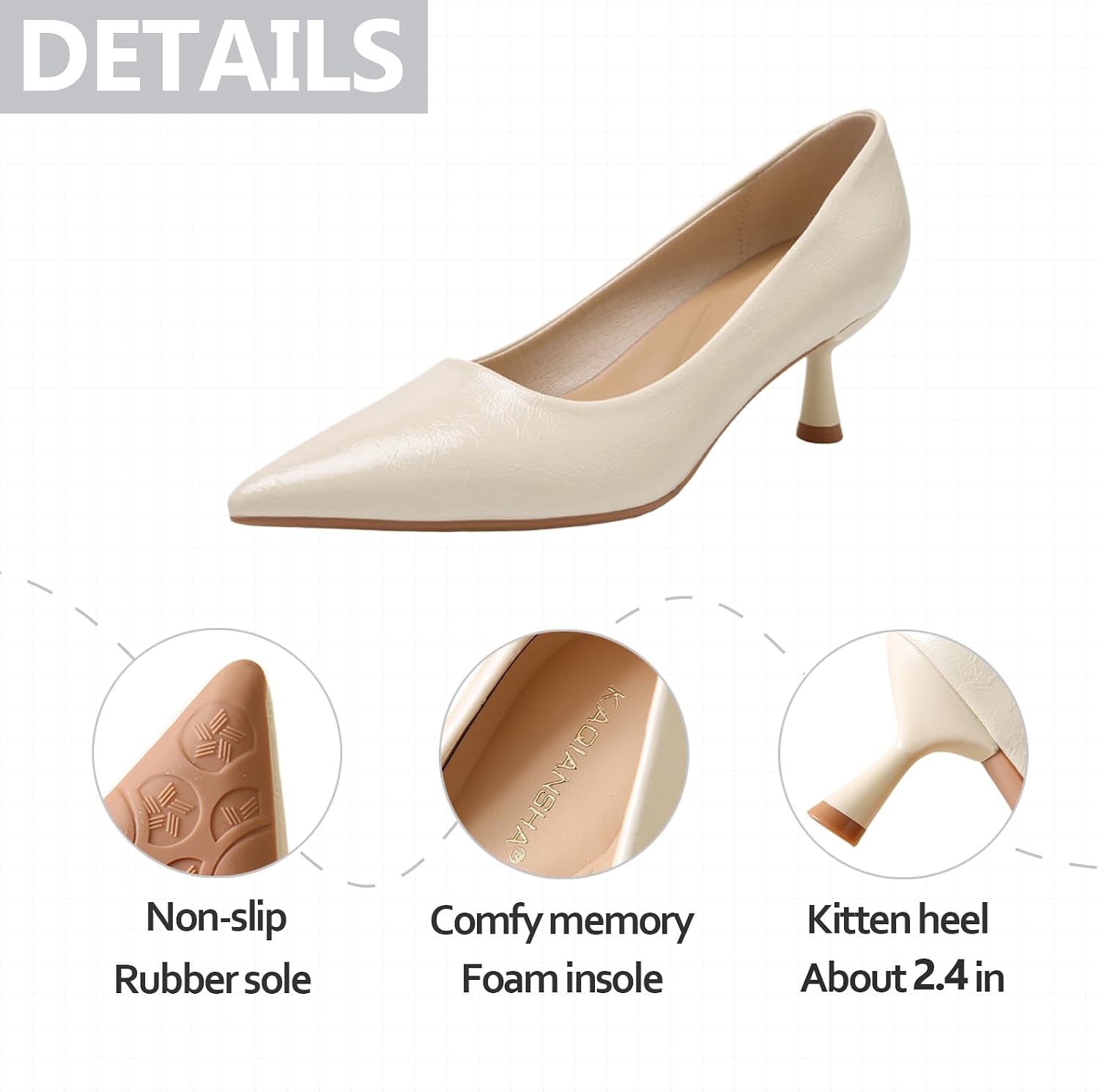 Womens Leather Pointed Toe Kitten Heel Pumps Fashion Comfy Slip On Closed Toe Dress High Heels for Work Office Date Prom Party Wedding