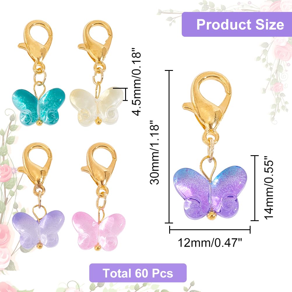 Ciondoli Farfalla PH PandaHall - 60 Pezzi Colorati Con Moschettone Per Portachiavi E DIY - Foto 2