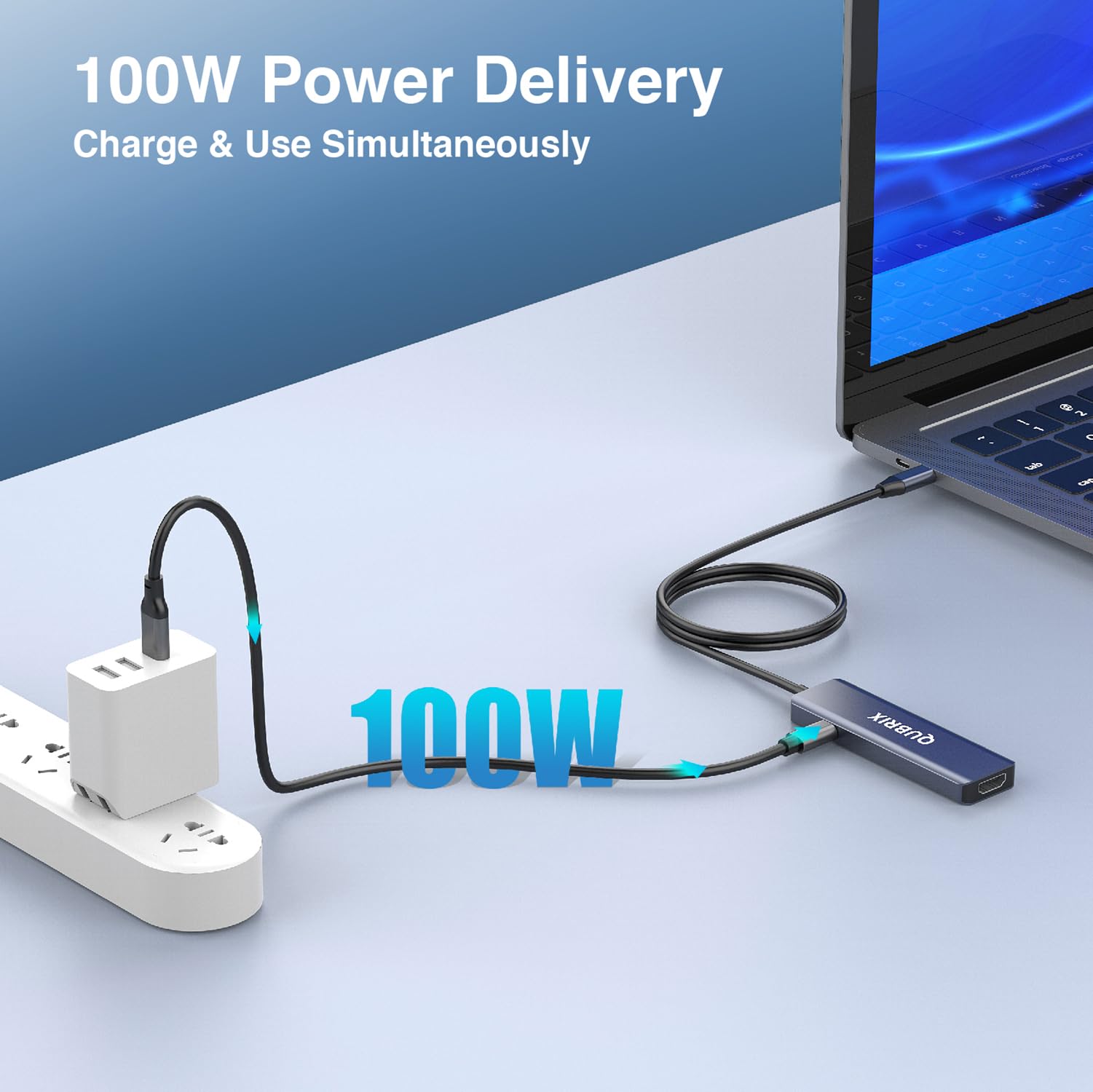 Hub USB C 5 en 1, ports USB-C et USB-A 10 Gbit/s, HDMI 4K 30 Hz, charge rapide PD 100 W, compatible avec MacBook Pro/Air, Dell XPS, iPad ProAluminum Splitter, Surface Pro, ordinateurs portables
