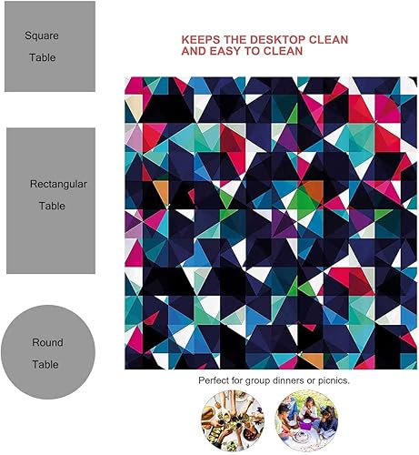 Miniatura 3 de Geometric Mantel Redondo para Mesa De 4 Sillas Multicolor Picnic Table Cloths Farmhouse Decoration 60 X 60 Inch