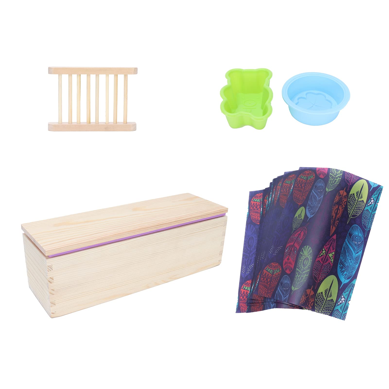 Kit de forma de jabón de silicona para bricolaje |4 en 1 con caja de madera |para (Purple)