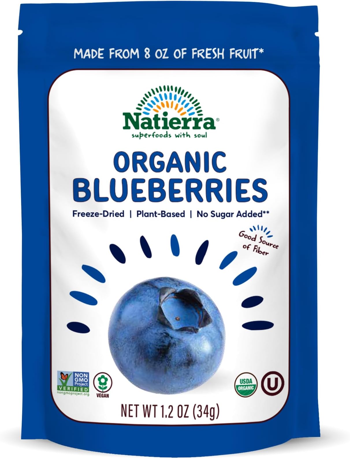 NATIERRA Nature's All Foods Organic Freeze-Dried Blueberries | Non-GMO & Vegan | 1.2 Ounce