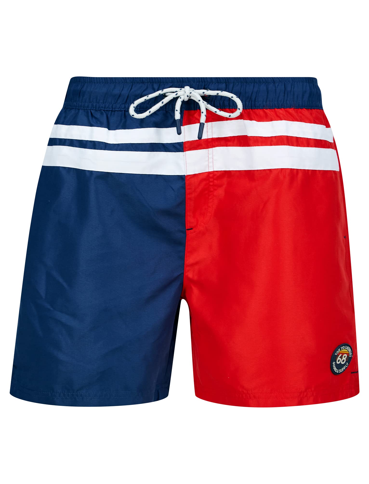 Tokyo Laundry Men Pescadero Block Colour Striped Swim Shorts Chinese Red