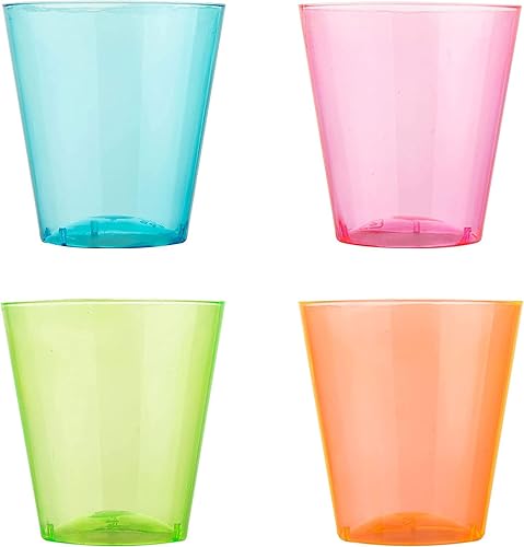 Miniatura 10 de zappy 124 vasos de chupito de plástico de neón, vasos de chupito de plástico de 1 onza, mini vasos de plástico de neón desechables para degustación
