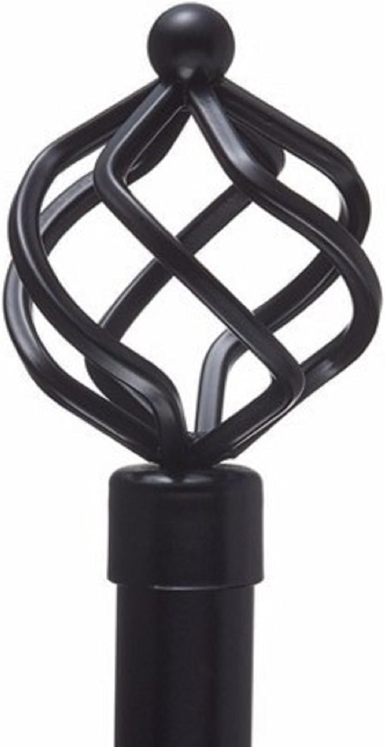 48"-84" Decorative Window Curtain Rod Set: BLACK SPIRAL FINIALS
