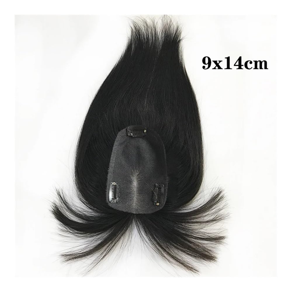 Clip for topper in pizzo svizzero nero for donne in posticci di capelli umani vergini(8 inches,9x14cm)