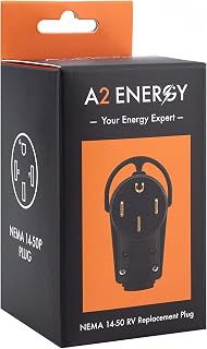 A2 Energy Range Replacement Plug 50 Amp RV Plug with Swivel Handle, NEMA 14-50P Male 4 Prong Grip Handle for Camper Motorhome Caravan EV Charging Tesla Electrical Adaptor 125V/250V