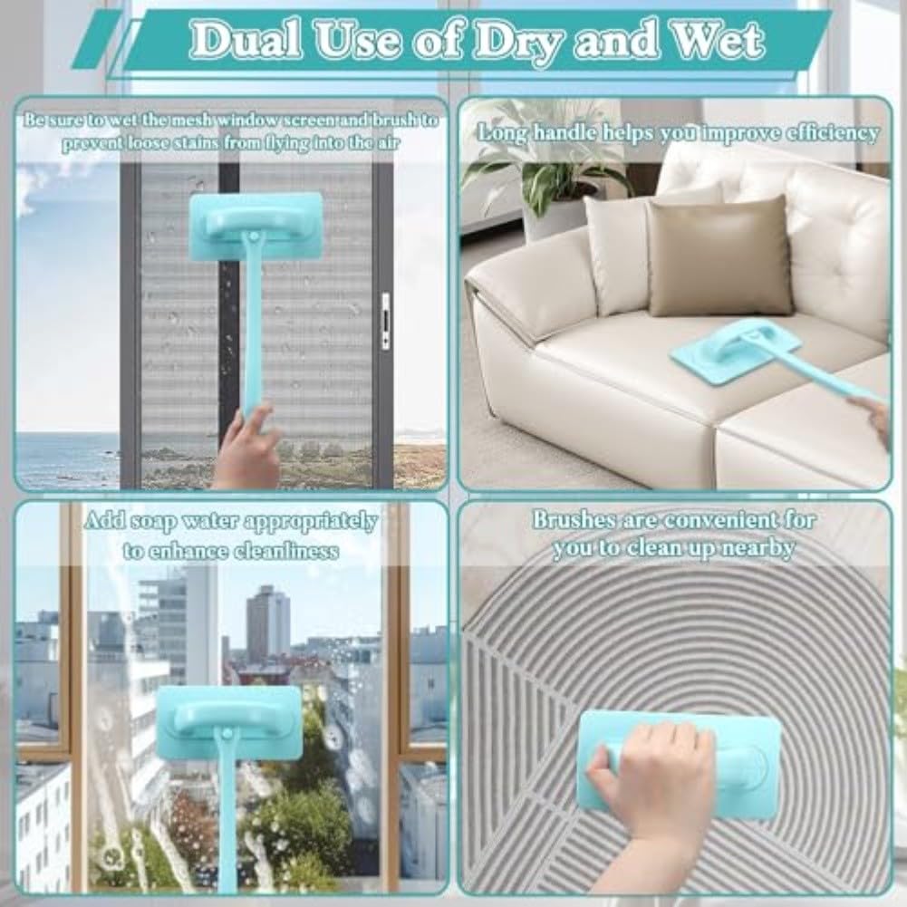 Kit de limpiador de pantalla de ventana, paquete de 8 unidades con cepillo de doble uso para ventanas, sofás y alfombras, mango desmontable, plástico PP duradero, 2 piezas de repuesto para una