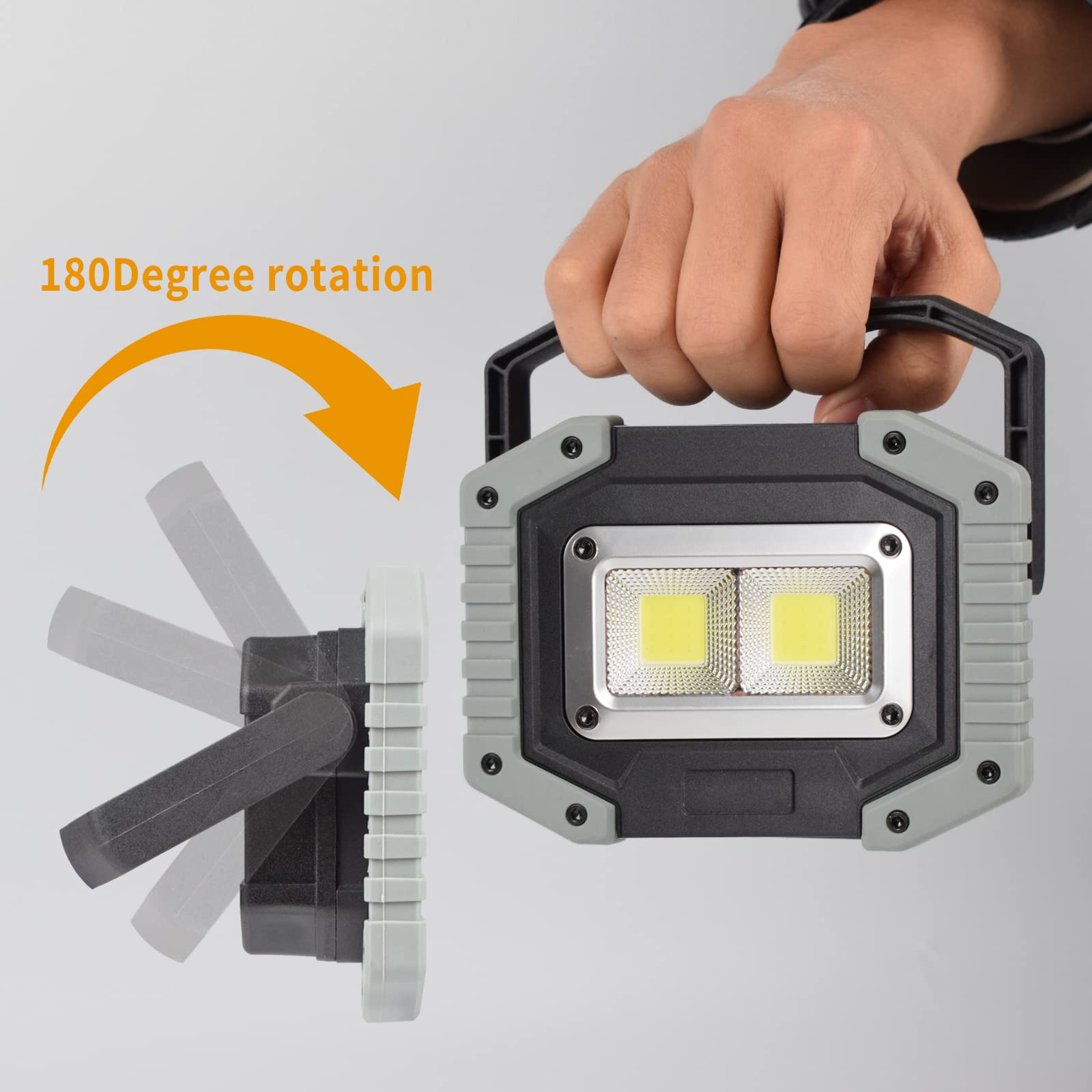 OTYTY LED-Arbeitsleuchte, 30 W, 1500 lm, tragbar, wiederaufladbar, Flutlicht mit Magnetfuß, 4200 mAh Akku für Camping und Autoreparaturen (W840 Grau), 2 Stück