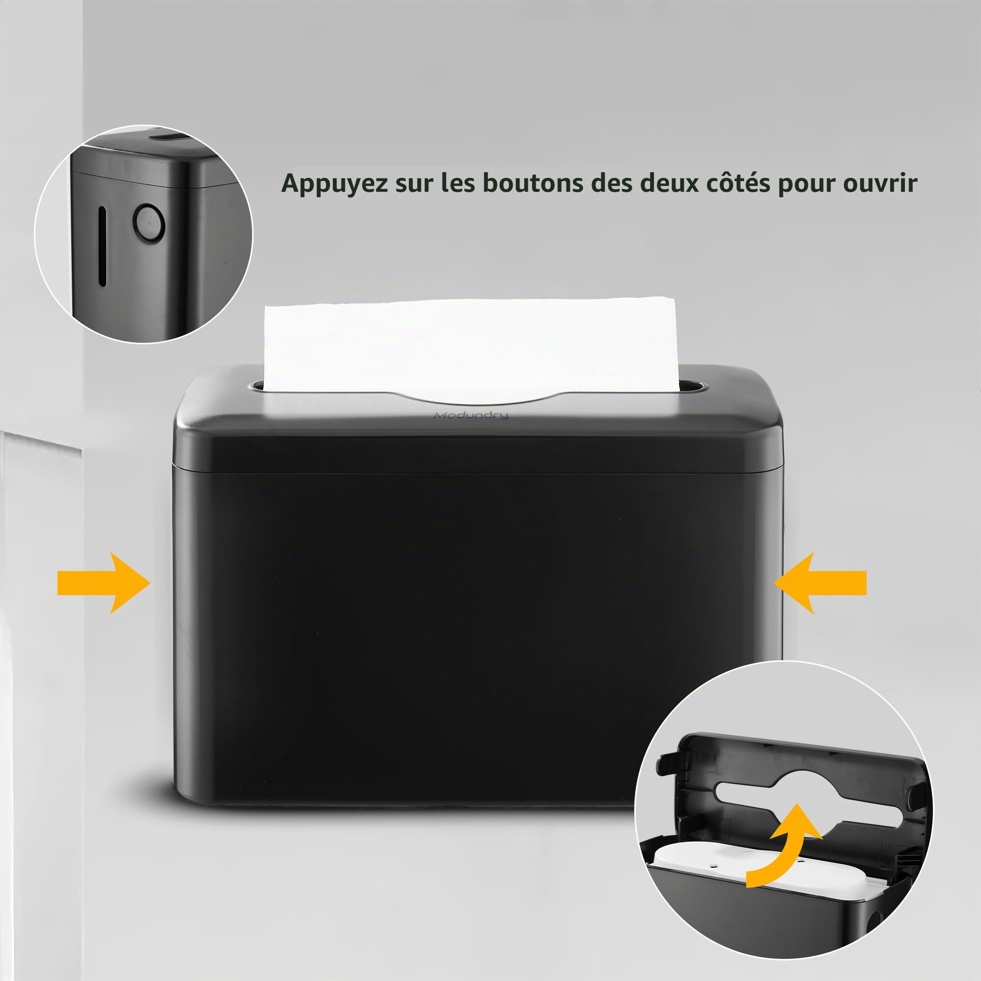 Distributeur Essuie Mains, Distributeur Papier Toilette Essuie Main pour Papier Format Plié, pour Un Usage Commercial et Domestique, Peut Contenir 200 Papiers (Noir)