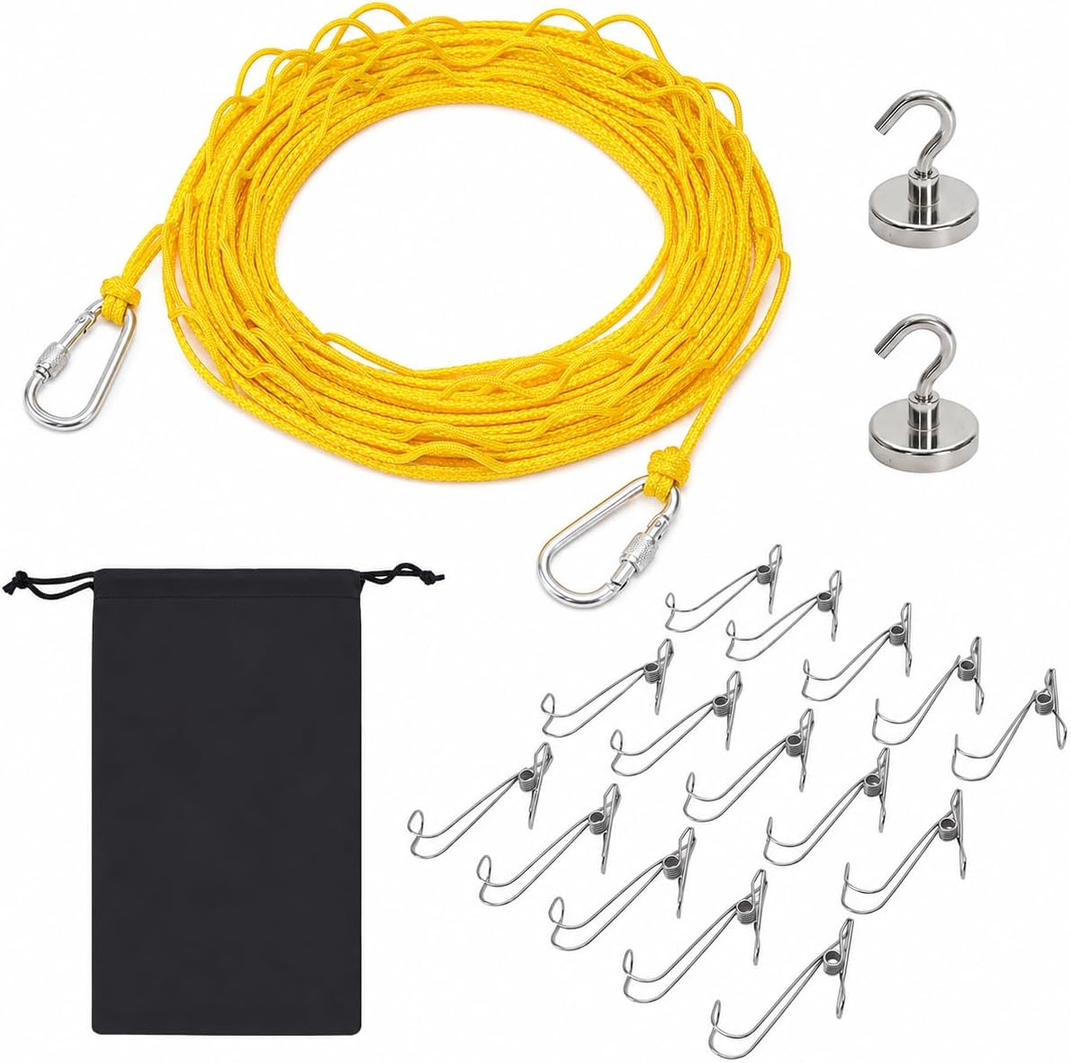 Portable Travel Clothesline, 5m/16.4ft Windproof Camping Clothes Line with 15 Clothespins, Nylon Rope for Hotel Room, Cruise Ship, RV, Indoor & Outdoor-Laundry Line