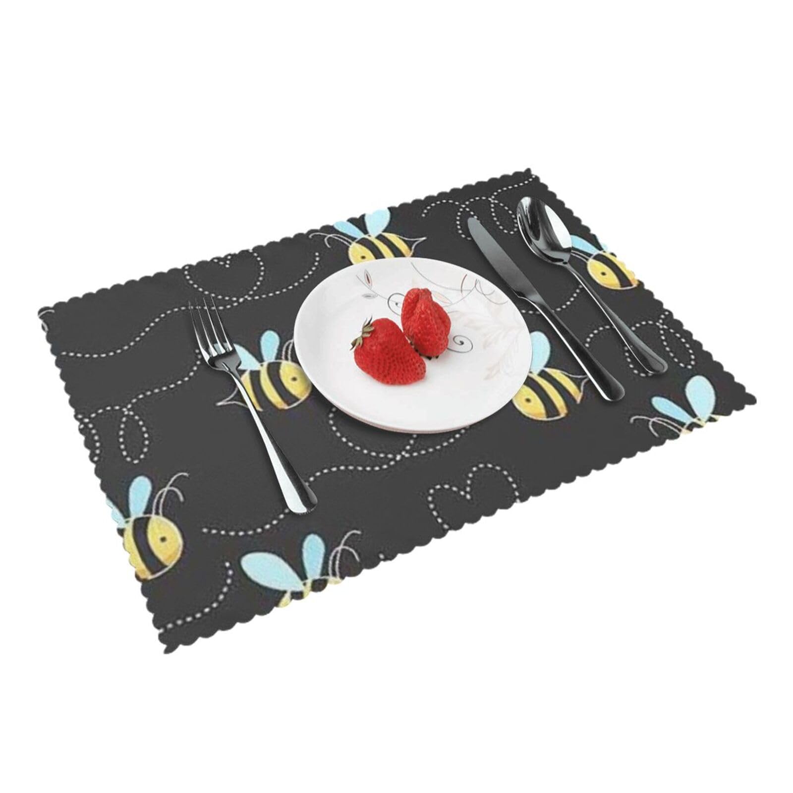 Bnvsadc Cartoon Bees 4 Pcs Heat Resistant Placemat 45X30 Cm, Printed Non-Slip Place Mats For Kitchen Dining Table Indoor Outdoor