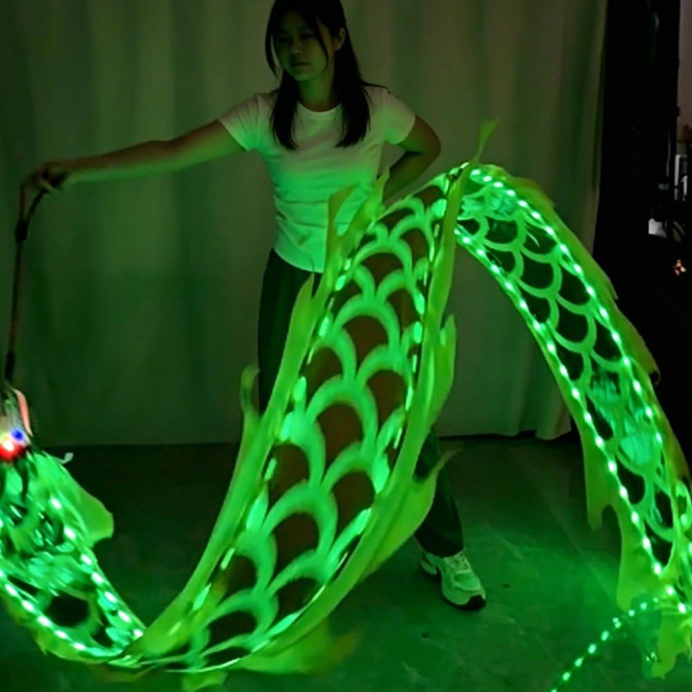 Nastro Luminoso per Danza del Drago, Poi Colorati con Nastro a Forma di Drago, Divertente Accessorio per Spettacoli All'aperto con Nastro a Forma di Drago.