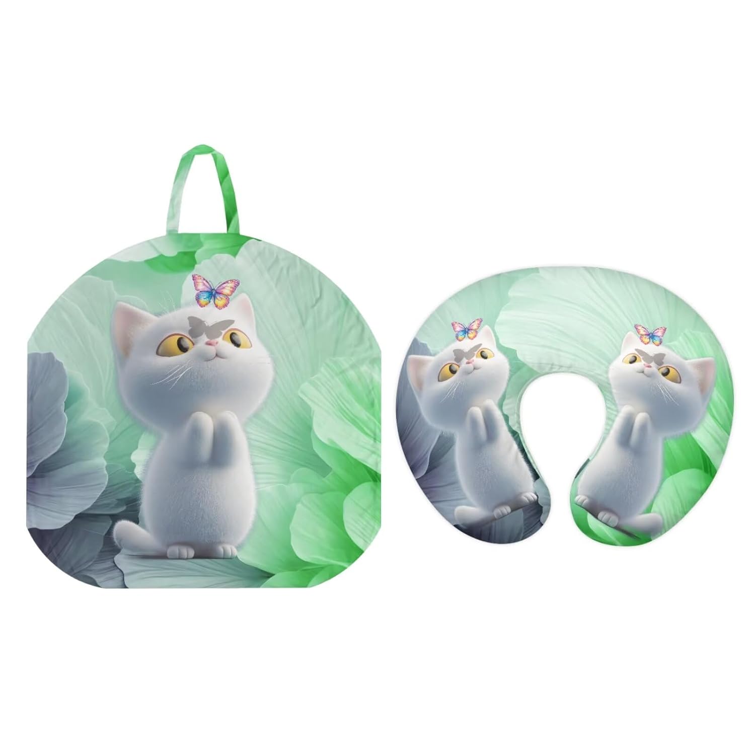 Cute Cat Infant Lounger Cover for Newborn, Protable Babies Snuggle Lounger me and Baby Nursing Pillow Cover 2Packs Set, Butterfly Removable Breastfeeding Pillow Cover,Gradient Green Leaf