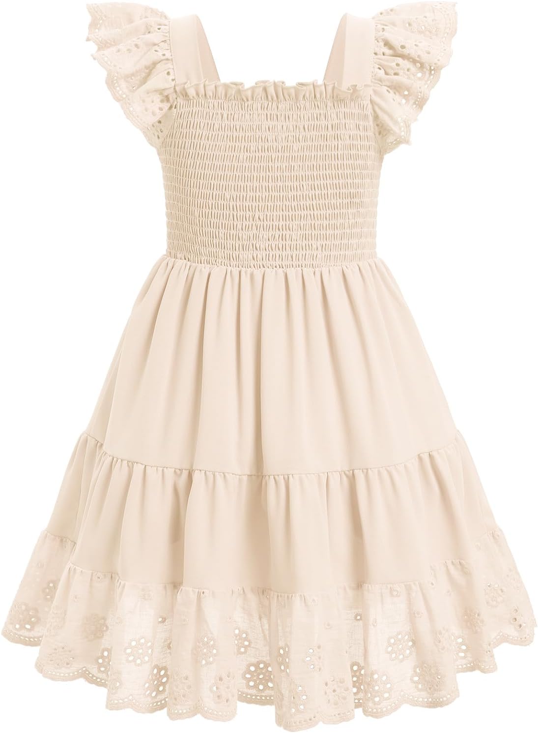 AWIBMK Mommy and Me Dress Boho Summer Casual Holiday Mother Daughter Matching Ruffle Sleeve A-line Tiered Smocked Dress - Image 5