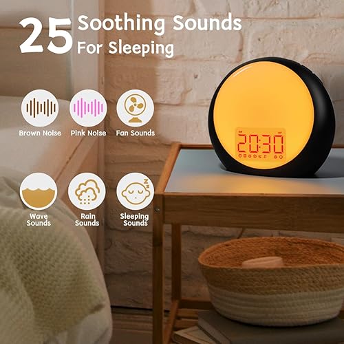Miniatura 3 de Máquina de ruido blanco despertador con luz de amanecer con simulación de amanecer y atardecer para personas que duermen pesadas, alarmas duales,