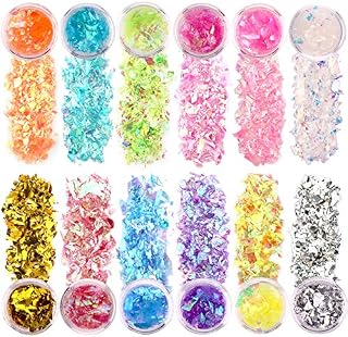SAVITA 12 Colors Iridescent Glitter Flakes Holographic Nail Sequins Chunky Glitter Irregular Resin Epoxy Paint Art Craft Festival Cosmetic Body Glitter