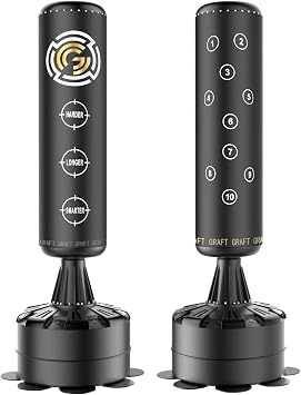 GRAFT 6FT Free Standing Punch Bag   Heavy Duty Freestanding Boxing Bag with Pedestal Base for Kickboxing, MMA, Martial Arts & Muay Thai, Shock Absorbing Punching Bag for Home Gym