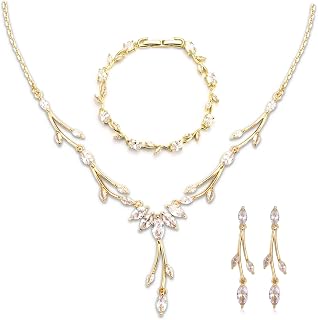 GULICX Jewelry Set for Womens, Rhinestone Necklace and Earrings Bracelet Set, Wedding Party Prom Jewelry Set for Brides Bridesmaid