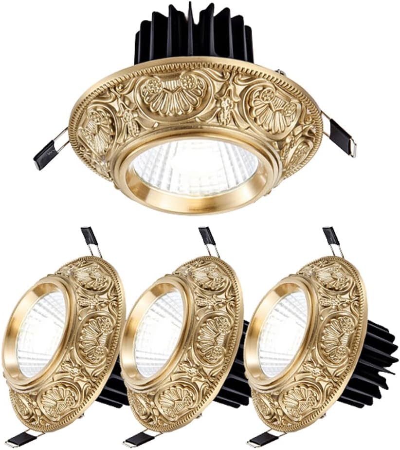 USMJQVZ 4 Pack Copper LED Recessed Lighting Spot Light 5W,7W,10W,12W American Retro LED Recessed Lighting Spot Light Led Full Copper Engraving Downlight Retrofits,
