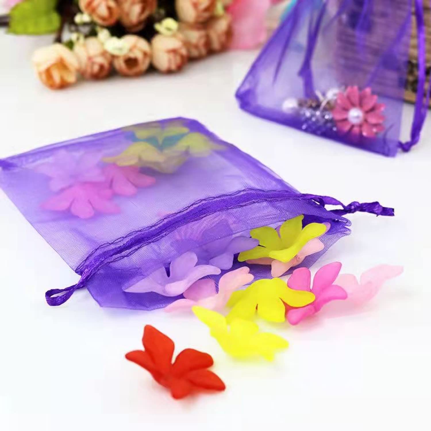 50 Veli Sacchetti Organza Tulle Per Confetti Regalo Bomboniera - Avorio Avorio - Foto 13