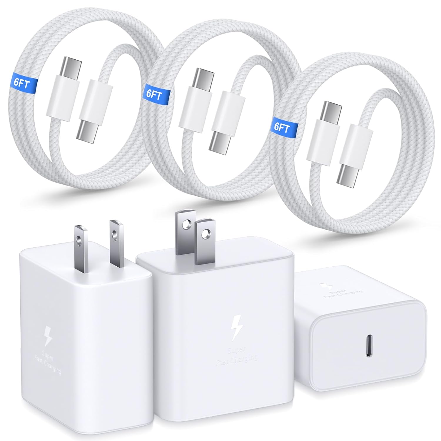 45W USB C Charger for iPhone 17 Pro Max, Super Fast Charging Block with 6ft Type C Cable for iPhone 16 15 Galaxy S26 S25 Ultra FE S24 S23 Tab S11 S10 iPad, 3Pack