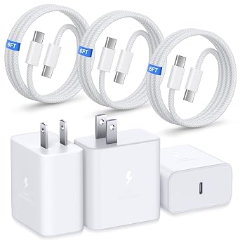 45W USB C Charger for iPhone 17 Pro Max, Super Fast Charging Block with 6ft Type C Cable for iPhone 16 15 Galaxy S26 S25 Ultra FE S24 S23 Tab S11 S10 iPad, 3Pack
