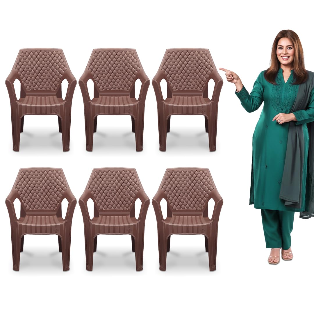 MAHARAJA Plastic Chair Set of 6, Chair for Living Room, Home, Plastic Chair for Home with Arm Rest/Modern Stylish Design with Glossy & Matte Finish Bearing Capacity 200Kg.(Pre-Assembled)-picture-27